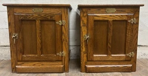 Vintage White Clad Oak Ice Boxes Side Tables Nightstands - Pair - Picture 1 of 18
