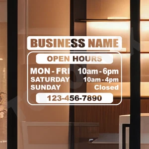 Business Name Hours Tel Store Open Hours Decal Sticker Window Door Sign Decals - Picture 1 of 6