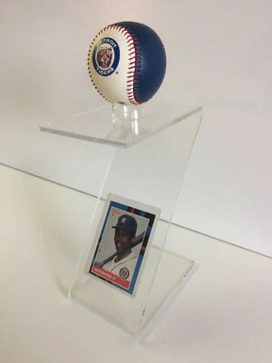 Baseball Stand With Plastic Ring Holder and Baseball Card Holder  - Image 1 of 2