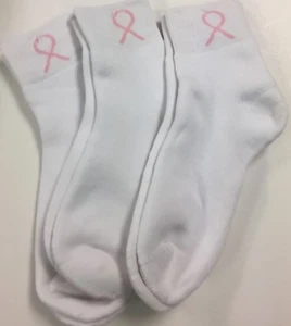 Pink ribbon 1/4 socks Ladies 9-11 3 pc lot $10.00 - Picture 1 of 1