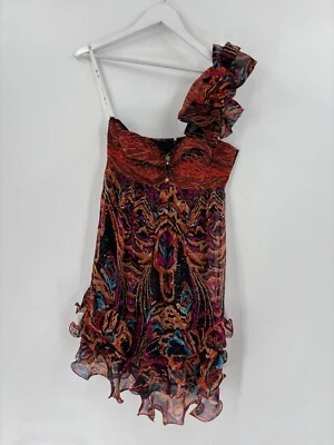 Vestido Diane Freis para mujer 6 rojo naranja negro 100 % seda lentejuelas volantes con cuentas Foto 1 de 4