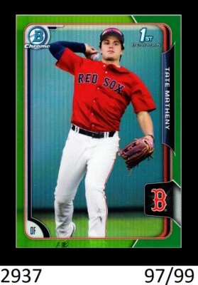1-2015 BOWMAN CHROME DRAFT GREEN REFRACTOR TATE MATHENY RED SOX /99 QTY - Image 1 of 3