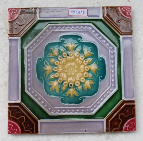 VINTAGE TILE ART NOUVEAU MAJOLICA YELLOW FLOWER DESIGN ARCHITECTURE TILE NH4434 Cover