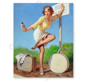 "Last Stand" 1962 Elvgren Bushaltestelle Vintage Style Pin-Up Poster 16x20 - Bild 1 von 2