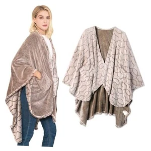 Double-Sided Wearable Blanket Ultra Soft Flannel Shawl Blanket, Khaki - Picture 1 of 7