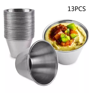 Tazas de salsa de acero inoxidable de 50 ml 13 piezas, porción de metal reutilizable segura y apilable - Imagen 1 de 8