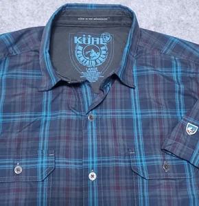 Kuhl Mens Shirt L RESPONSE ELECTRIC BLUE RED PLAID SHORT SLEEVE - Picture 1 of 7