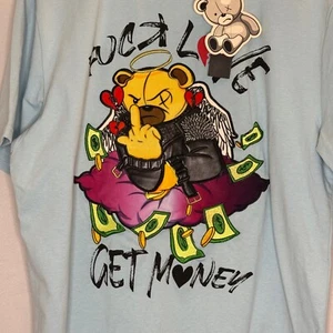 RARE NWT CivilizeD Graphic Textured T-Shirt Teddy Bear Hip Hop Light Blue Mens L - Picture 1 of 14