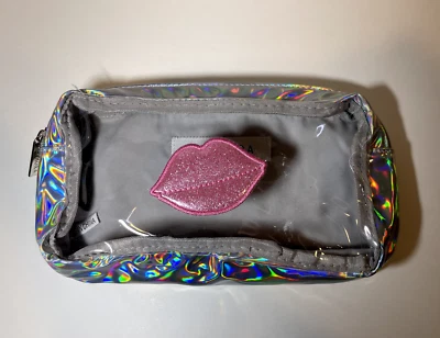 Sephora 粉色亮片嘴唇透明全息拉链化妆包 全新 — 第 1/4 张图片