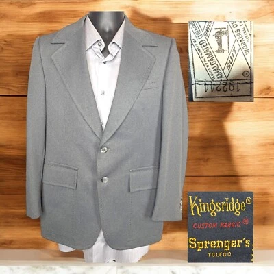 Vintage Kingsridge Jacket Blazer Mens 36S Gray Half Lined 1970s - Image 1 of 4