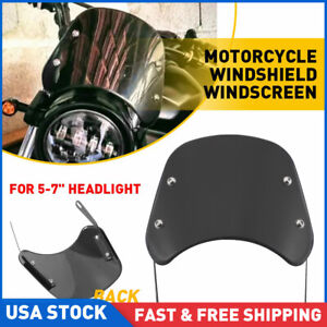 5"-7" Round Headlight Motorcycle Black Windshield Windscreen Universal For Honda