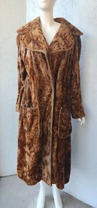 Cappotto marrone lungo vintage anni '60 in pelliccia sintetica con tasche medie donna - Foto 1 di 5