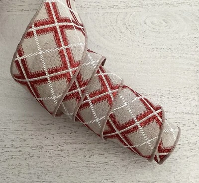 CINTA DE BORDE CON CABLE ESTAMPADO A CUADROS DE NAVIDAD DE 5 YARDAS, 2 1/2" de ancho Foto 1 de 4