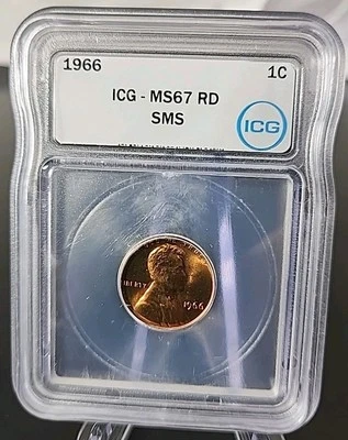 1966 Lincoln Cent Penny 1C ICG MS 67 RD SMS Special Mint Set  - Image 1 of 4