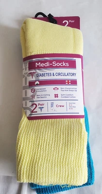 Medi-Socks Diabetes y Circulatorio Unisex Crew Talla 9-11 Azul y Amarillo Nuevo Foto 1 de 4