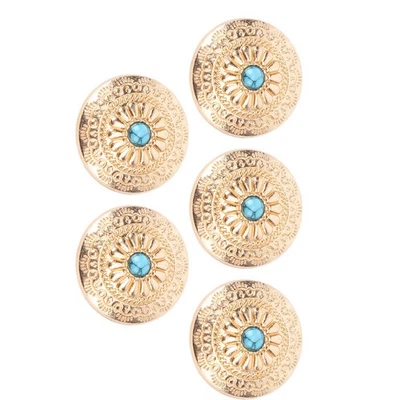 5 Sets Rivet And Screw 30mm Golden Pattern Blue Stone Buttons 4.5mm Crossed - Image 1 of 4