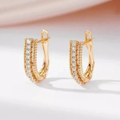 Женские серьги-кольца круглой огранки с лабораторными бриллиантами покрытие желтым золотом 14 карат 1,8 карата - Изображение 1 из 4