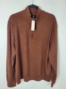 Nuevo con etiquetas Suéter Banana Republic Italiano Lana Merino 1/4 Cremallera MARRÓN ÓXIDO Para Hombre Talla XL - Imagen 1 de 7
