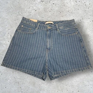 Zara Trafaluc Denim Shorts Womens Size 8 Blue Striped High Waist - Foto 1 di 12