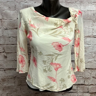 Blusa Banana Republic Y2K Retro 100% Seda Clásica Floral Manga Larga XS Foto 1 de 4