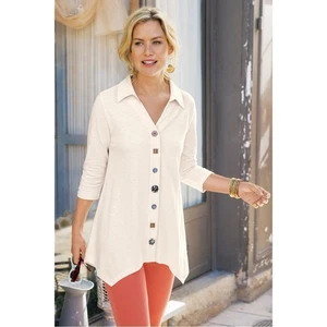Soft Surroundings Danielle Tunic Top Funky Buttons 3/4 Sleeve Women's XS Cream - Picture 1 of 6
