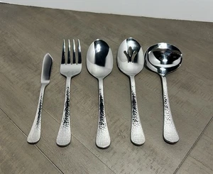 Ginkgo LAFAYETTE Stainless Hammered Glossy Serving HOSTESS SERVING SET SET of 5 - Picture 1 of 5