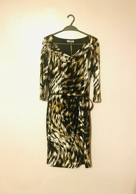 Planet Women’s Brown/multi Dress Size 14 Cowl Neck Belted Waist 3/4 Sleeves - Image 1 of 4