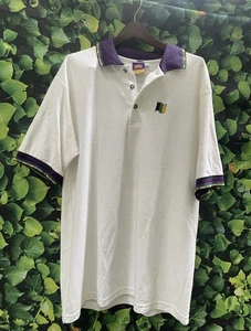 Karneval Herren Poloshirt weiß mit lila & grünem Besatz L Large guter Zustand - Bild 1 von 10