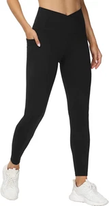 THE GYM PEOPLE Women'S V Cross Waist Workout Leggings Tummy Control Running Yoga - Picture 1 of 19