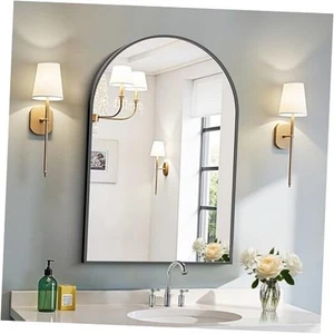 Arched Mirror, 20"x30" Bathroom Mirror with Metal Frame, Wall 30"L x 20"W Black - Picture 1 of 8