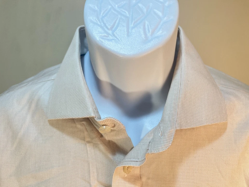 Charles Tyrwhitt Men's white & khaki check Slim Fit Non Iron dress shirt 17 36 - Image 1 of 4