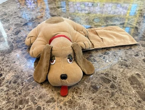 Vintage 1990er gewichteter Plüsch Welpe Hund Fernbedienung Halter braun Medium - Bild 1 von 7