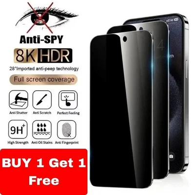 2 Pack Privacy Tempered Glass Screen Protector For iPhone 16 15 14 13 12 11 Max - Image 1 of 4