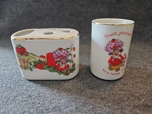 Vintage American Greeting 1983 Strawberry Shortcake Porzellan Zahnbürstenhalter, Tasse - Bild 1 von 9