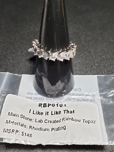 Bomb Party June 2023 "I like it like that" RBP 6161 Size 9 Rhodium Rainbow Topaz - Picture 1 of 7