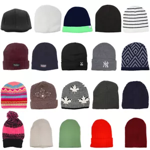 Mens Womens Unisex Beanie Winter Thermal Ski Warm Knitted Sherpa Plain Patterned - Picture 1 of 185