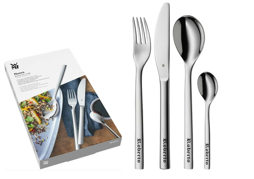ID WMF Besteck Nuova mit Gravur nach Wunsch 4-teilig Edelstahl mit Box NEU - Bild 1 von 4
