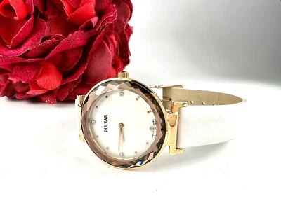 Pulsar女士手表刻面水晶玫瑰金色白色表带施华洛世奇水晶 — 第 1/4 张图片