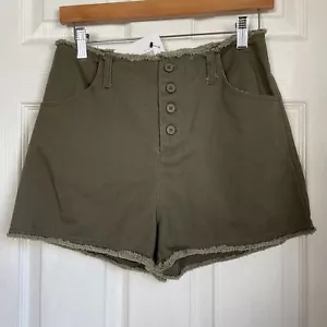 Pantaloncini corti Oak + Fort verde kaki vita alta bottoni davanti taglia 26 donna NUOVI - Foto 1 di 7