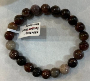 8 Mm  Round Petrified Wood Bracelet - Picture 1 of 4