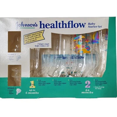 Johnson's Healthflow 婴儿入门套装婴儿奶瓶帆船海滩复古全新无标签 — 第 1/4 张图片