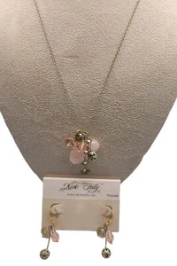 Kirks Folly Rosenquarz Kristall Perle Charm Halskette & Ohrringe Goldton Neu aus altem Lagerbestand - Bild 1 von 4