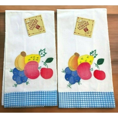 Fruit Bowl Designer Napkins Applique Blue Gingham Kitchen Crafts Blue 14 x 22 - Image 1 of 4