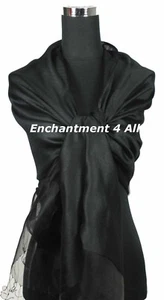 Neues großes elegantes doppellagiges Seidentuch Tuch Halstuch, schwarz - Bild 1 von 5