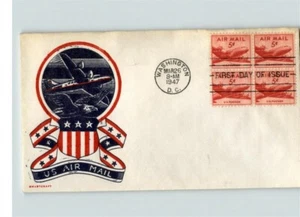 C33 Airmail PLANE, 1947 First Day of Issue, Block of 4, Smartcraft cachet - Picture 1 of 1