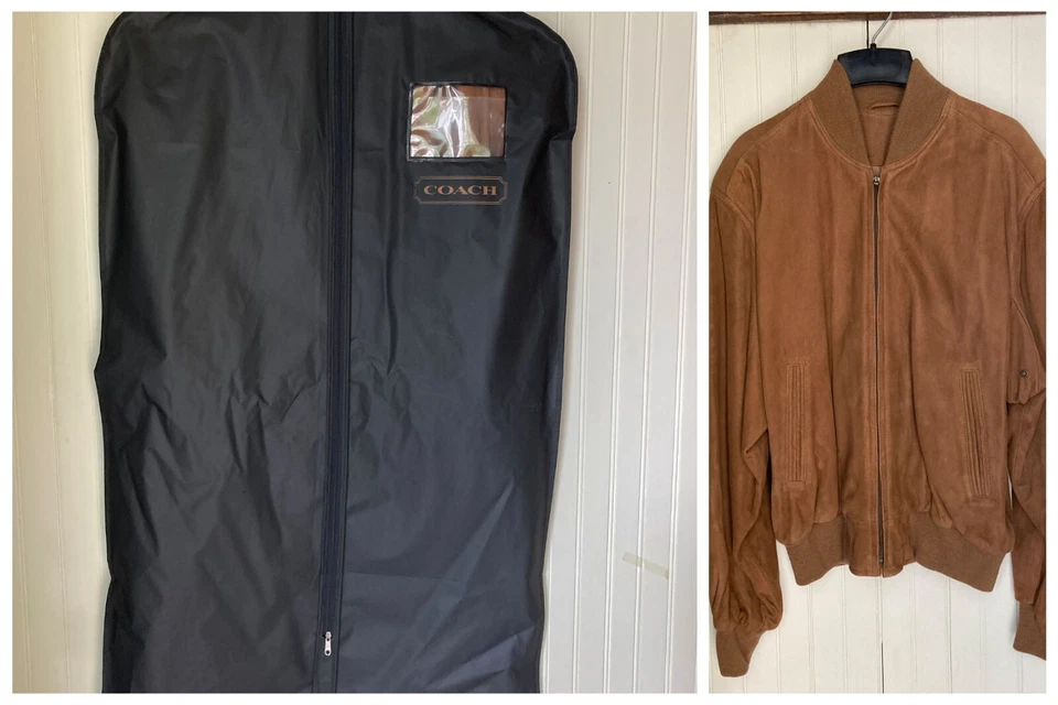 NUEVA Chaqueta Coach Marrón Gamuza Cuero Damas XS con Bolsa de Ropa Original Hecha en EE. UU. Foto 1 de 4