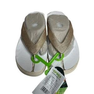 NWTCROCS Getaway Glitter Gold Flip Flops 7 - Picture 1 of 7