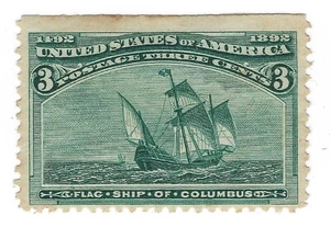 USA 1893 Scott #232 3c Columbian Expo "Flagship" MH straight edge, stain at top - Picture 1 of 2