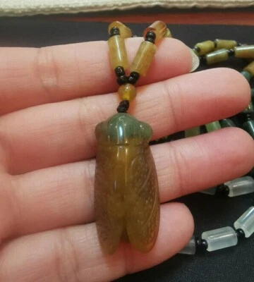 100% Natural Hand-carved jade cicada pendant Jadeite Necklace  - Image 1 of 4