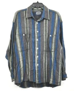 Point Zero Mens Gray Button Front Long Sleeve Striped Cotton Flannel Shirt L - Picture 1 of 6